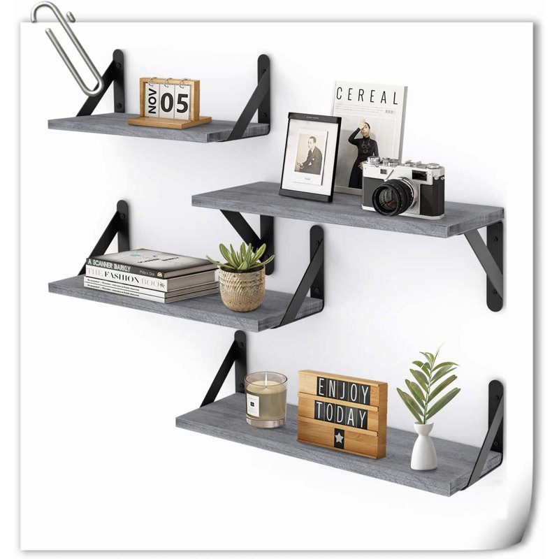 Halima 3 Piece Wood Bracket Shelf, Gray