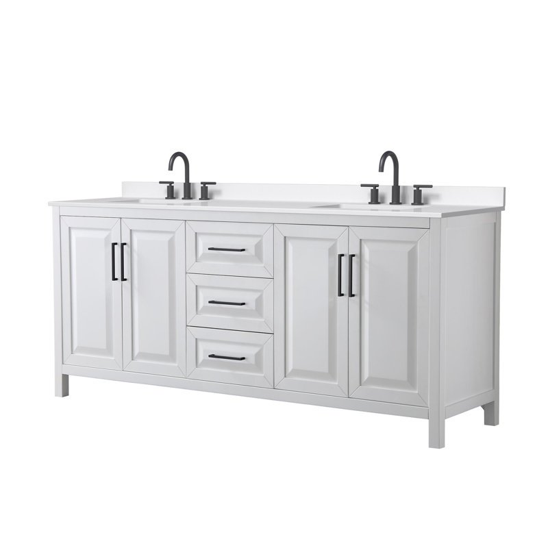Daria 80'' W Vanity, White, Matte Black, White Quartz
