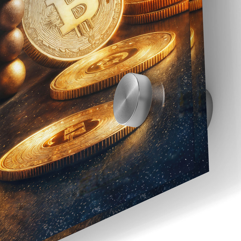  «Bitcoin Gold Treasure Chest» par Rey Klimt, art mural en verre acrylique, H 24 po x l 24 po