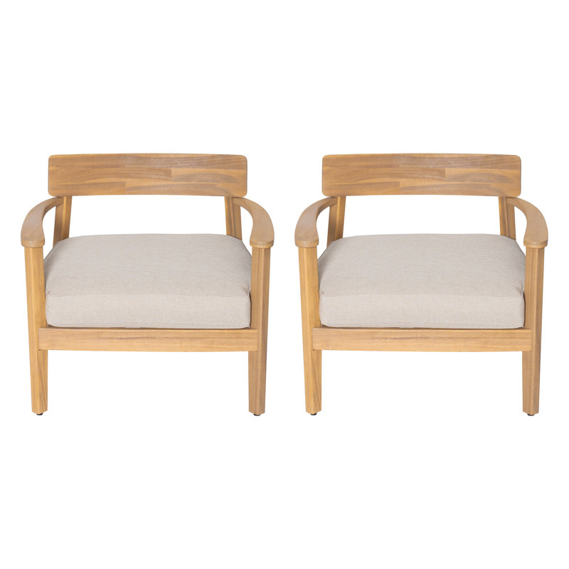 Braintree Patio Acacia Wood Lounge Chair With Curved Backrest & Cushion