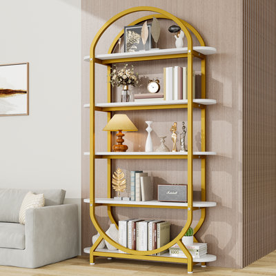Tall Bookshelf Arched Bookcase, Modern 5-tier Book Shelves With Storage Organizer - Industrial Curved Freestanding Open Display Shelving Unit For Livi by Mercer41