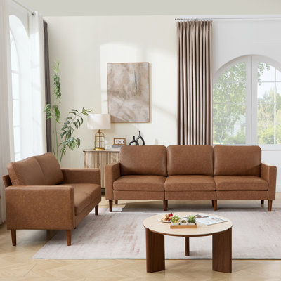 Modern Upholstered Loveseat And 3-Seater Sofa Living Room Set, Mid-Century Sofa Set