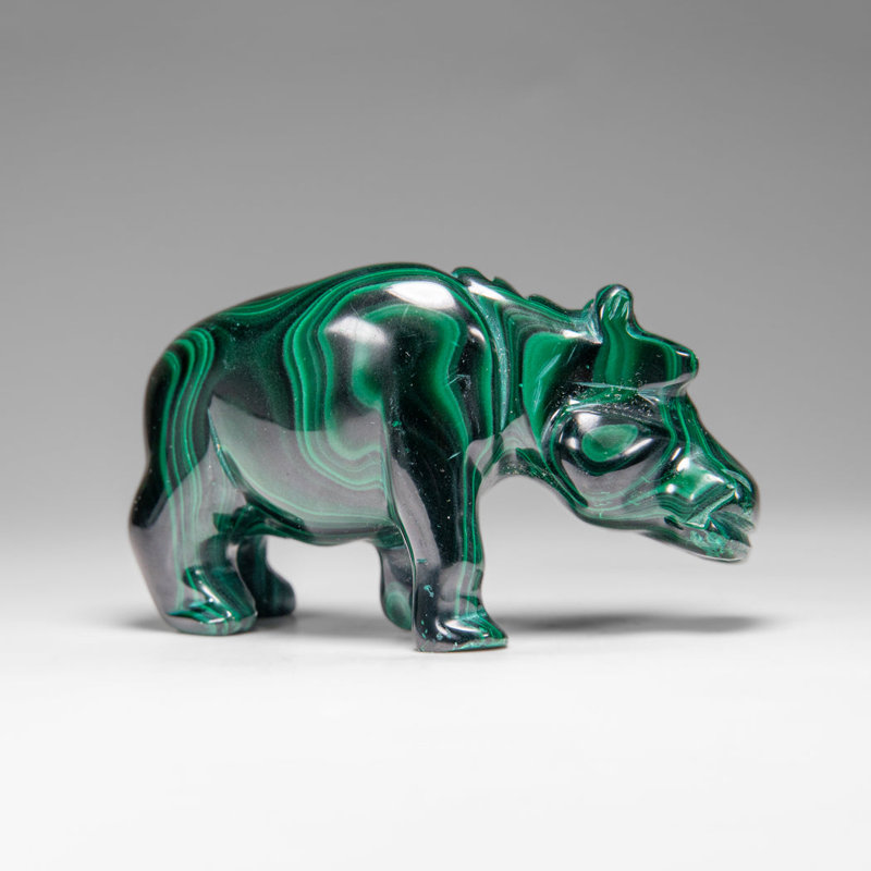 Genuine Polished Malachite Hippo Carving (303.5 Grams)