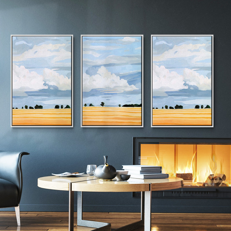 Ensemble de 3 pièces encadrées sur toile Pale Cloudscape II, Blanc, H 36 po x l 72 po