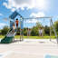 Ensemble de jeu pour enfants avec balançoires doubles, glissade et panier de basketball, équipement de terrain de jeu en acier galvanisé pour la cour