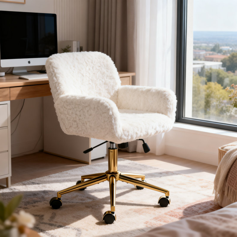 Chaise de bureau moderne en velours avec pivot, Blanc
