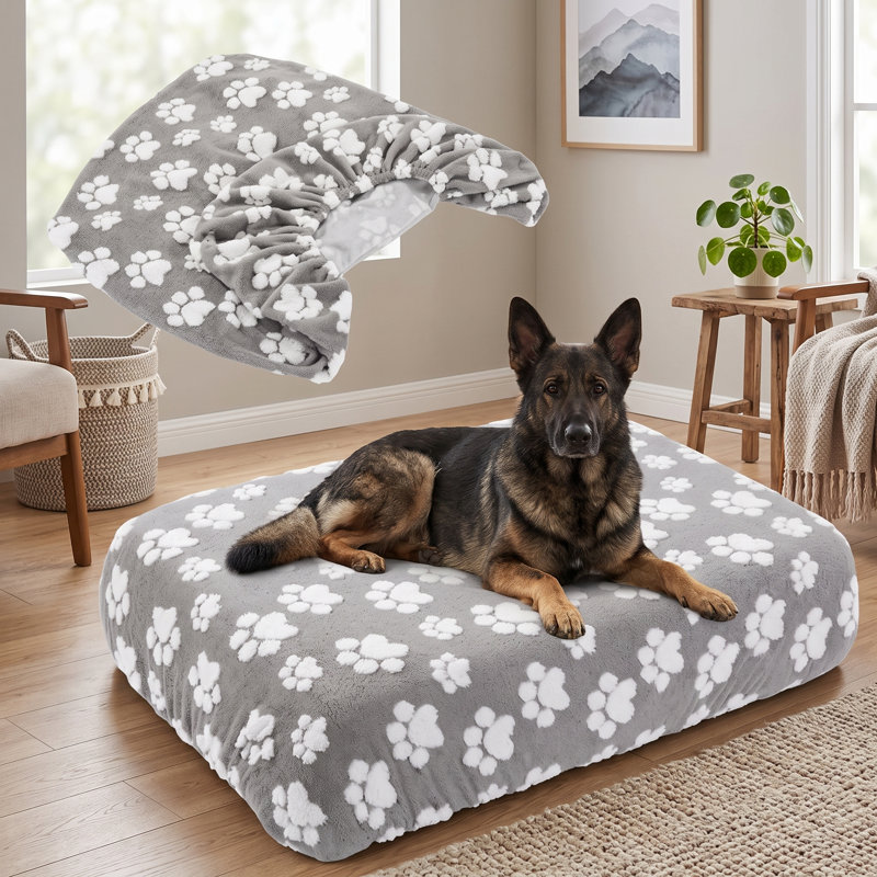 Housse pour lit 44 x 35 x 6 po lavable et imperméable pour animal de compagnie, housse de remplacement ajustée en velours moelleux réutilisable seulement pour matelas pour chien
