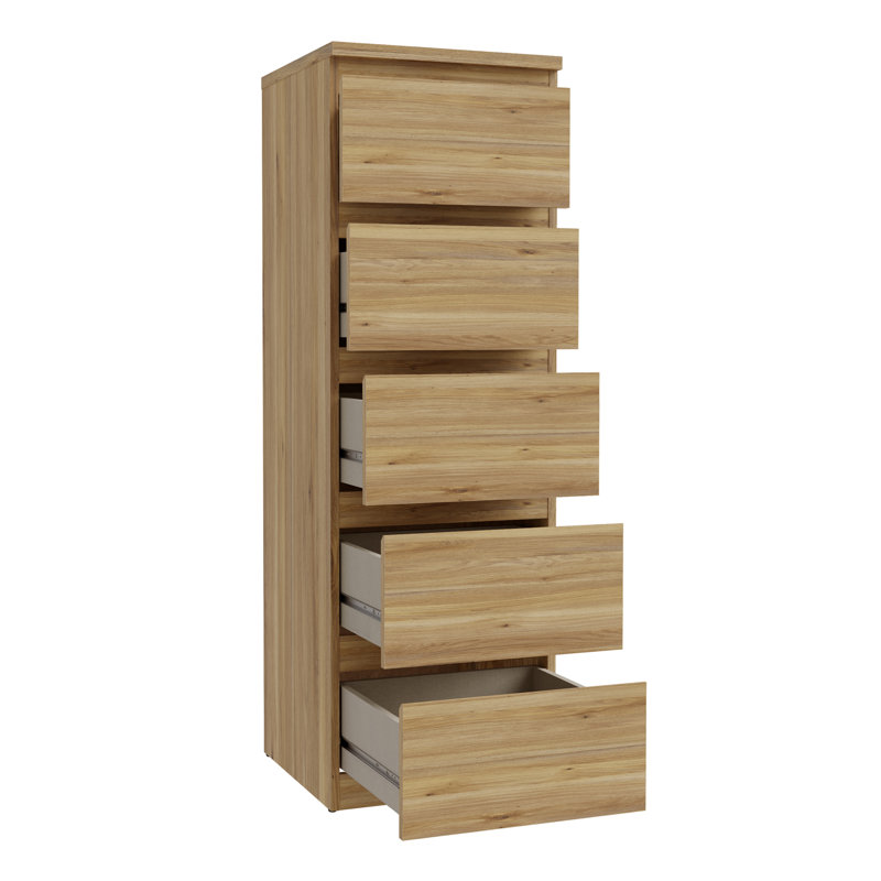Edmore 5 Drawer Tall Narrow Chest, Brown