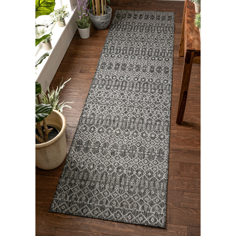 Geometric Synthetic Flatweave Indoor / Outdoor Area Rug, Runner 80 x 300 cm