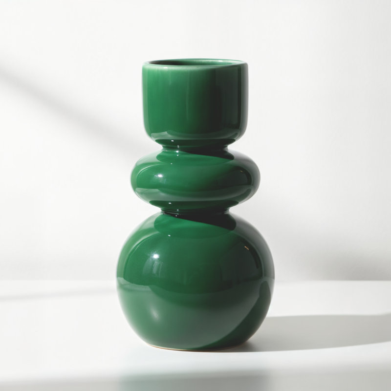 Arlo 10" Reactive Glaze Double Bulb Green Ceramic Vase, Green, 10"H x 8.5"W x 8.5"D