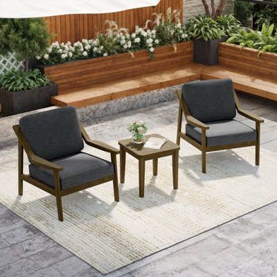 Brano Teak Outdoor Two-person Patio Set With Cushions And Side Table