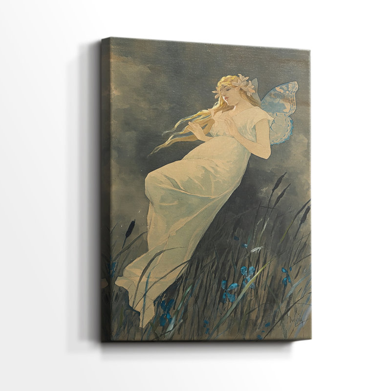 Elf avec fleurs d'iris - Toile tendue avec châssis par Alphonse Mucha, 32 x 48