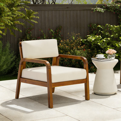 Fauteuil d'extérieur en bois d'acacia avec coussins résistants aux intempéries, chaise longue de patio avec coussins à fermeture velcro pour porche, terrasse, bord de piscine