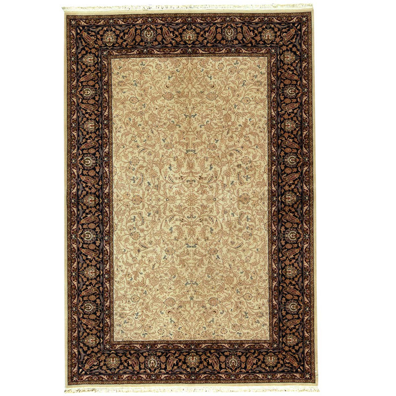 Tapis brun / beige de haute qualité noué à la main de conception unique