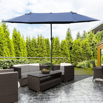 Parasol de patio bleu foncé de 15 pi, acier rectangulaire - matériau Scratch, manivelle facile, double face pour terrasse, auvent de piscine, aire de piscine