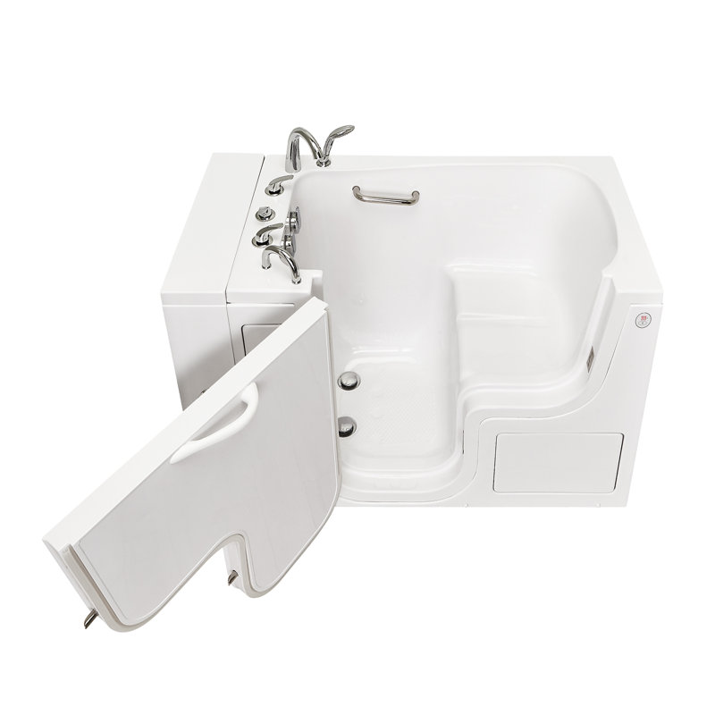 Ella Wheelchair Transfer 30"x52" Acrylic Soaking Walk-In-Bathtub, Left Outward Swing Door, Heated Seat, 5 Piece Fast Fill Faucet, 2" Dual Drain