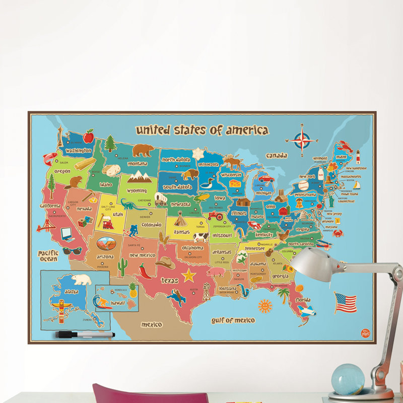 Bordure de papier peint L 24 pi x l 36 po USA Map