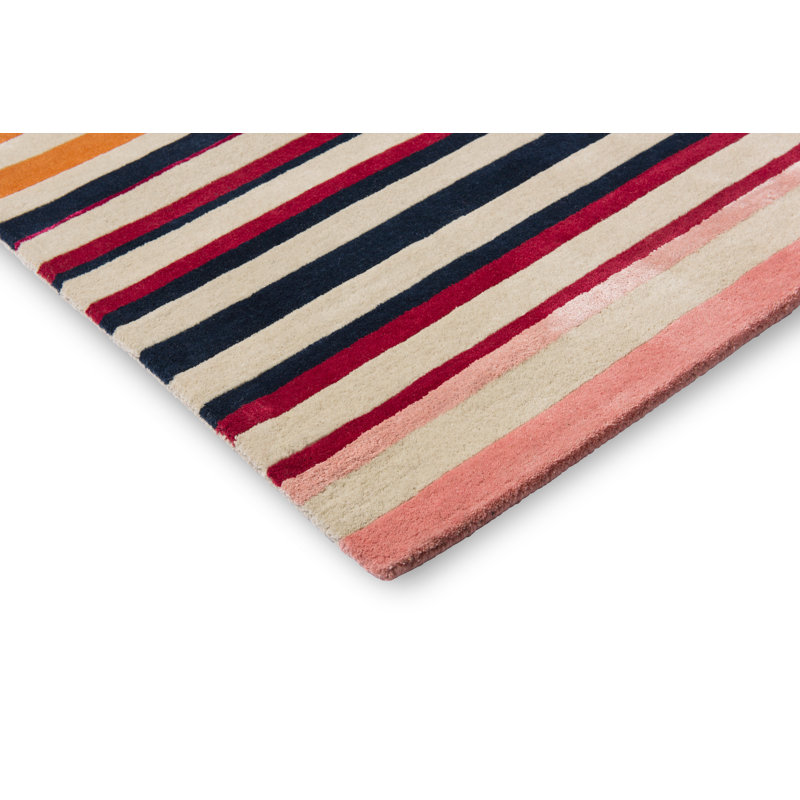 Calla Hand Tufted Wool/Rayon/Viscose Striped Area Rug in Pomegranate/Clementine/Black/White/Green, Rectangle 5'7" x 7'10"