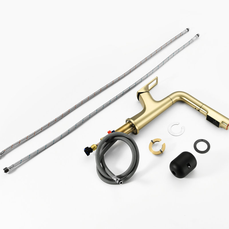Single Hole, Manual, Brushed Gold Faucet, Flow, 360 Swivel Spout, Brushed Gold