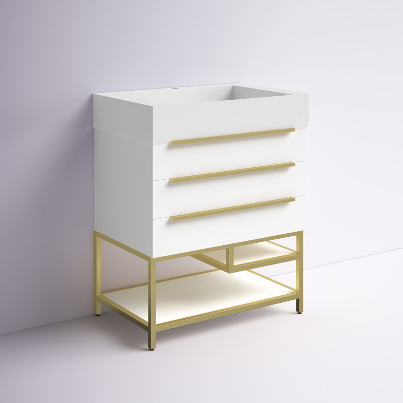 Ensemble de meuble-lavabo simple 30 po Glasgow, Blanc foncé / chêne