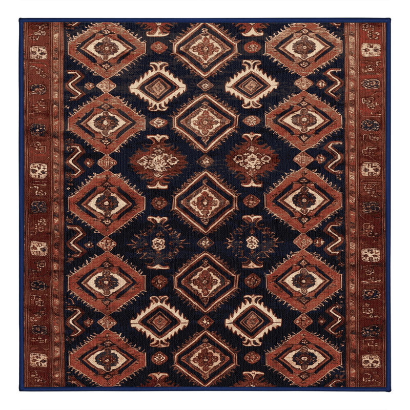 Tapis persan noir lavable à la machine, Carré 4 pi