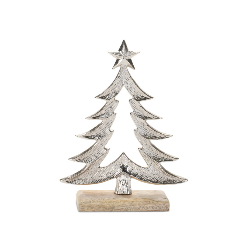 Arbre de Noël en métal avec base en bois