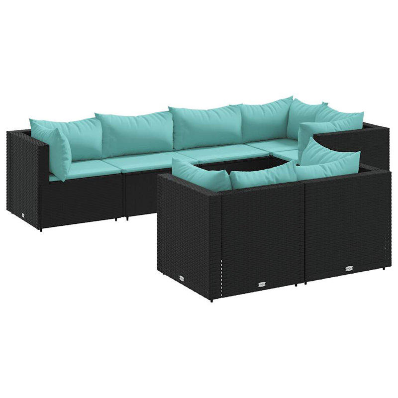  Patio Lounge Set Set Of 7 Black PE Rattan 7 Piece Set Modular, Water Blue, Black