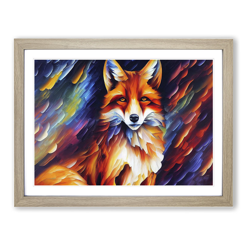 Fox Vol.2 - Single Picture Frame Painting, 25cm H x 34cm W x 2cm D, Oak