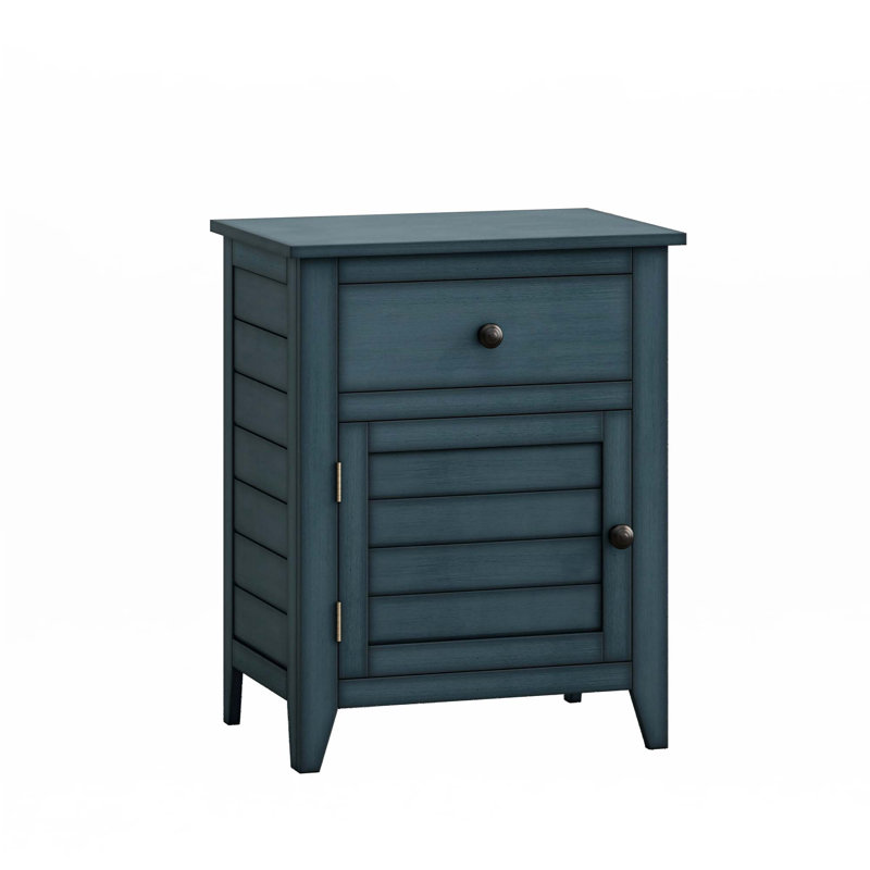 Transitional 25" H, Nightstand, Storage Drawer, End Table, Antique Blue