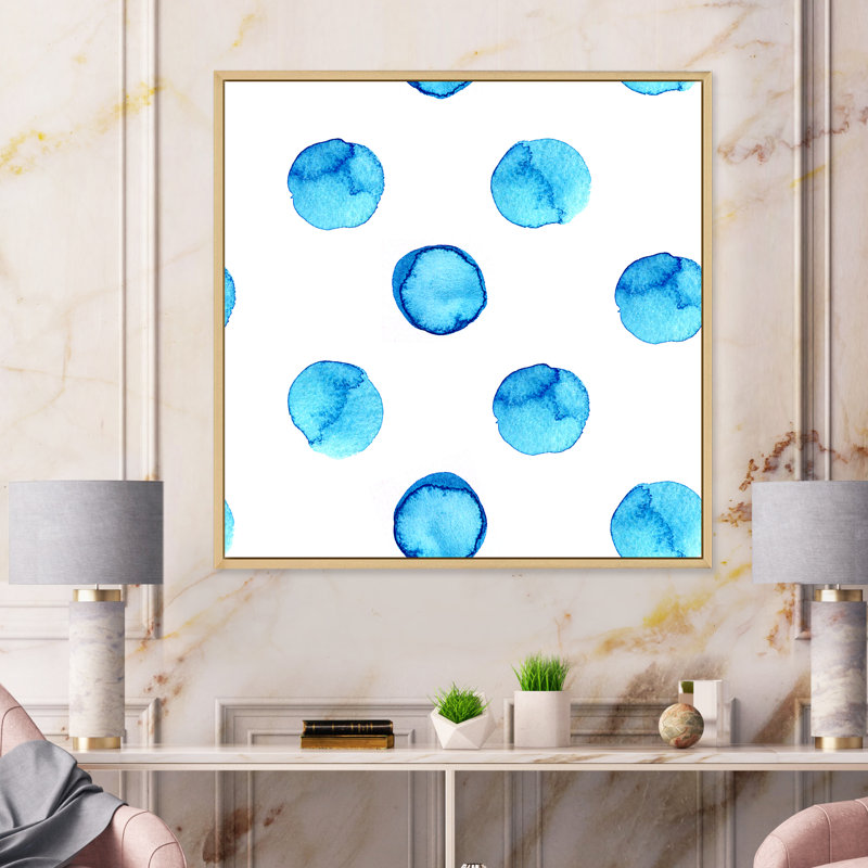 Pois bleu clair - peinture sur toile, Cadre flottant en érable, H 16 po x l 16 po x P 1 po