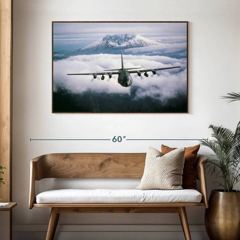 Avion militaire, 46 po x 31 po, Cadre flottant en noyer