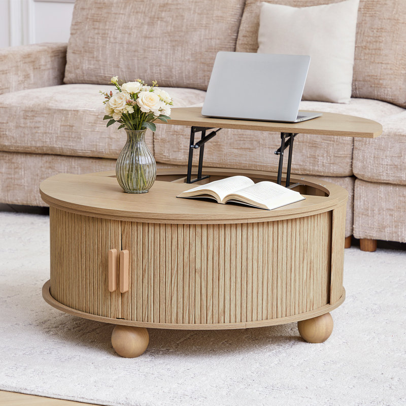 Round Coffee Table With Lifting Top,33.46” Lift Top Coffee Table With Storage, Natural