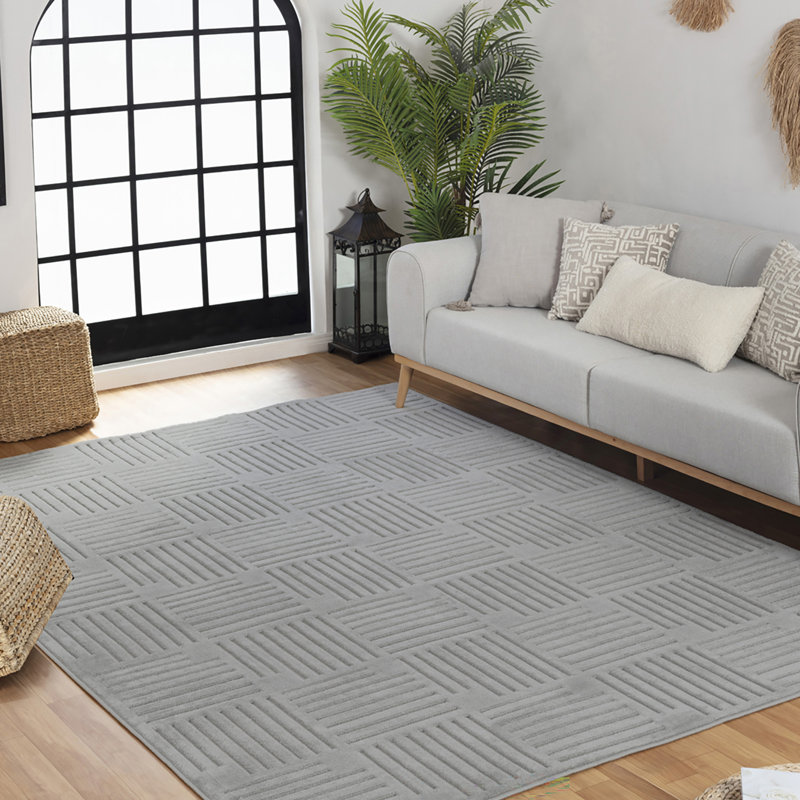 Milaim In- & Outdoor Scandi Modern Boho Grey Area Rug, Rectangle 120 x 170cm