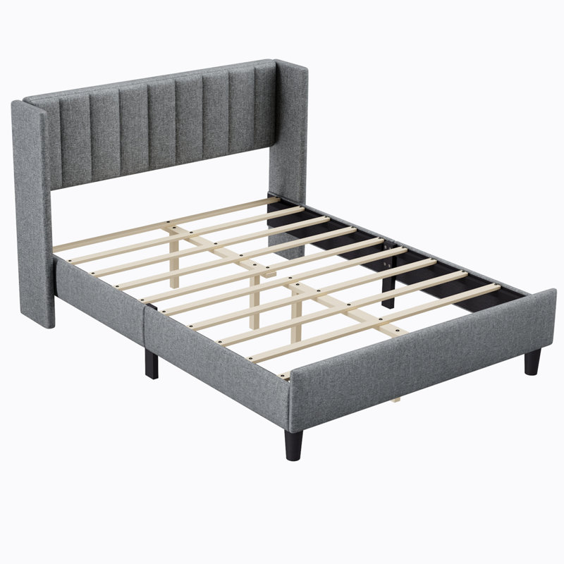 Hudayfi Upholstered Platform Bed, Light Gray, Queen