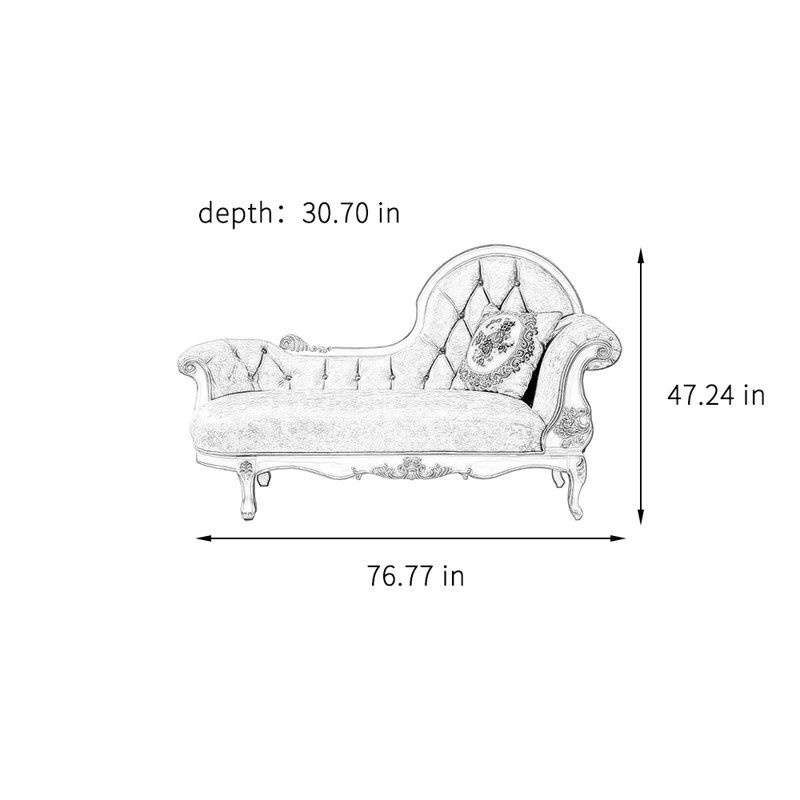 Chaise longue rembourrée Elegant Classical, Accoudoir à droite (vu de face), Rose