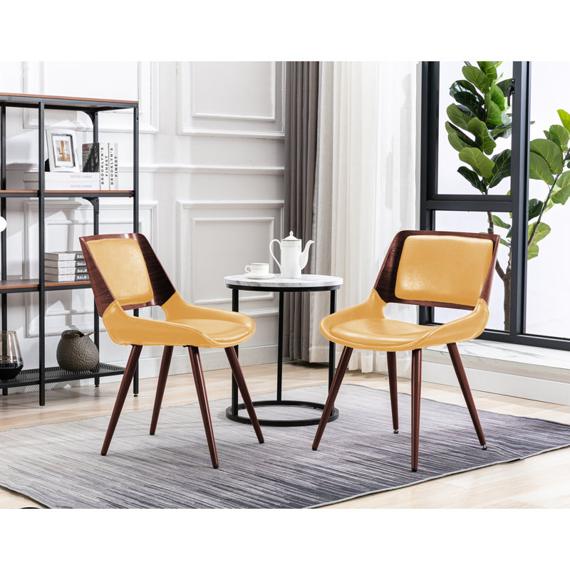 Basil Faux Leather Mid-Century Dining Chair, Yellow