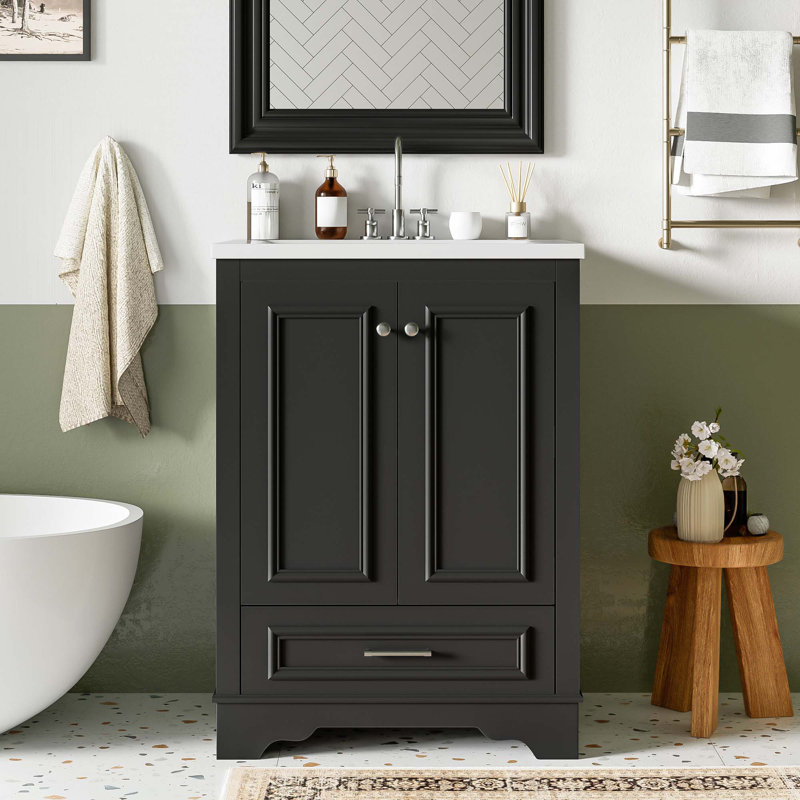 Meuble-lavabo 24 po avec lavabo en céramique, Noir