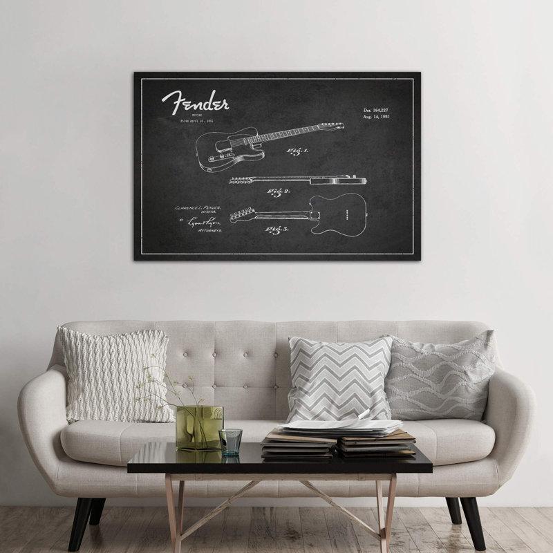 Fender Guitar Patent Blueprint - Wrapped Canvas Print, 152.5 cm H x 101.5 cm W