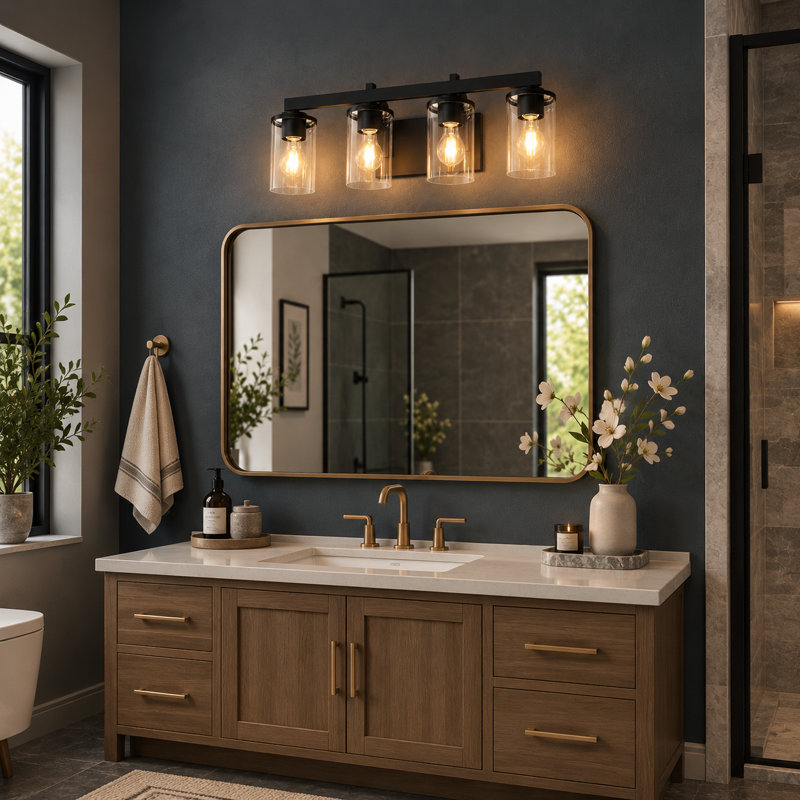 4 Lights Dimmable Vanity Light, Matte Black