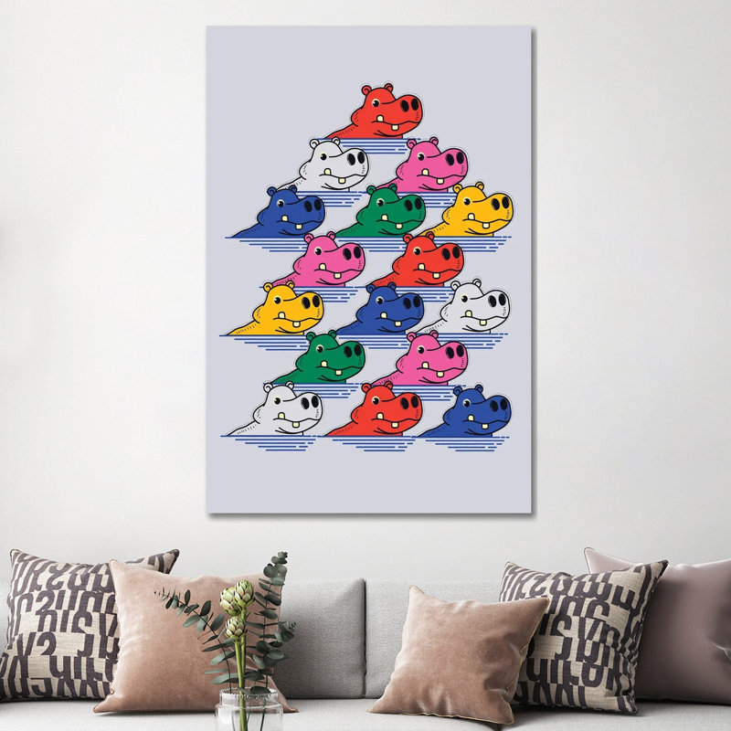 Hippo Family II by Show Me Mars - Gallery-Wrapped Canvas Giclée on Canvas, Canvas, 152.5 cm H x 101.5 cm W x 3.175 cm D