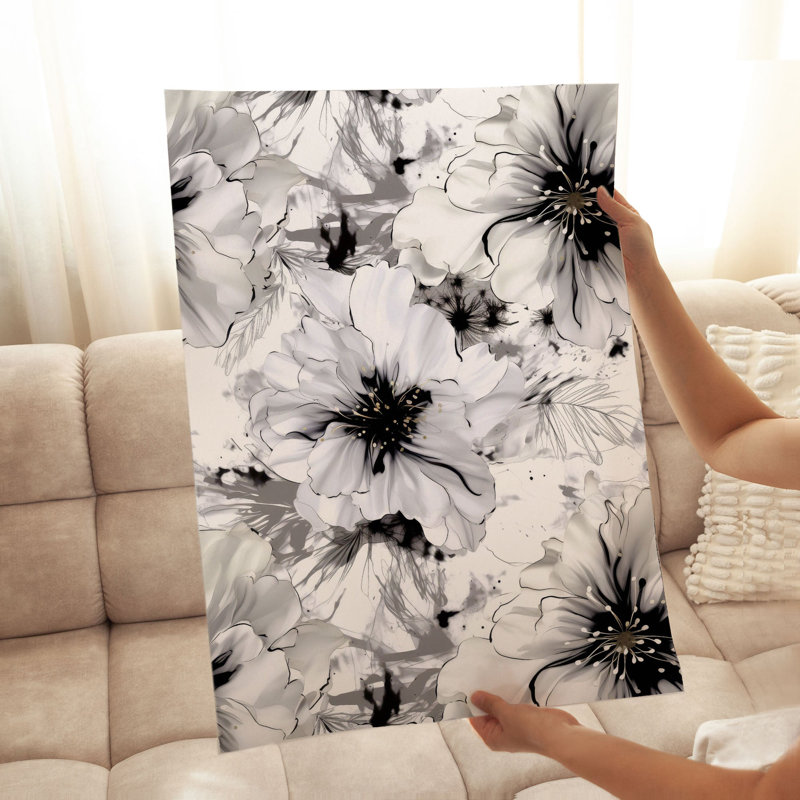 Floral noir et blanc, fleurs IV, reproduction d'art moderne sans cadre, H 16 po x l 12 po
