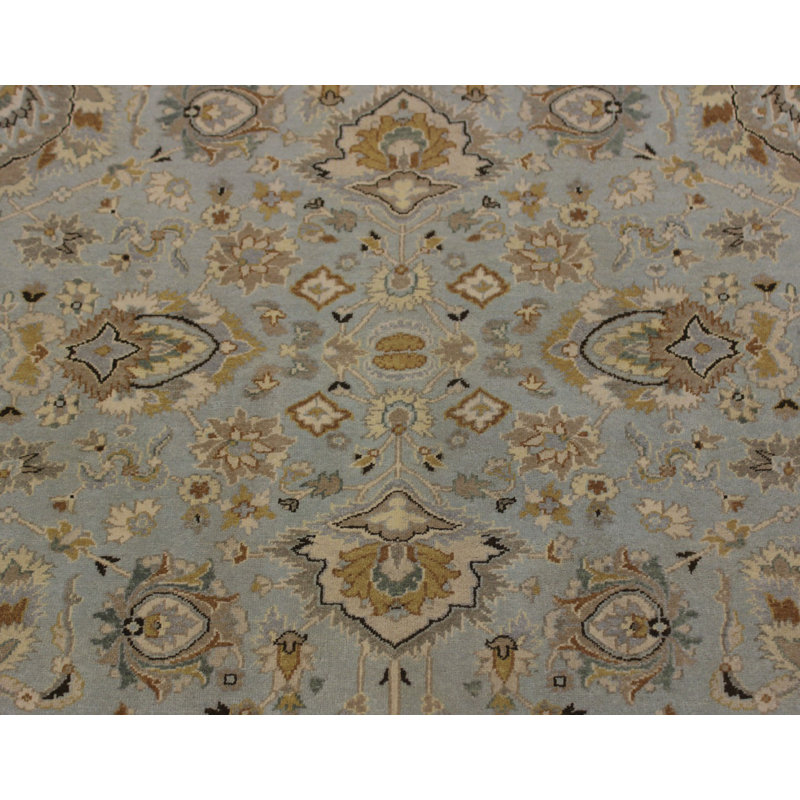 Tapis unique en laine noué à la main vert / bleu 9 pi 2 po x 11 pi 11 po Carlotta