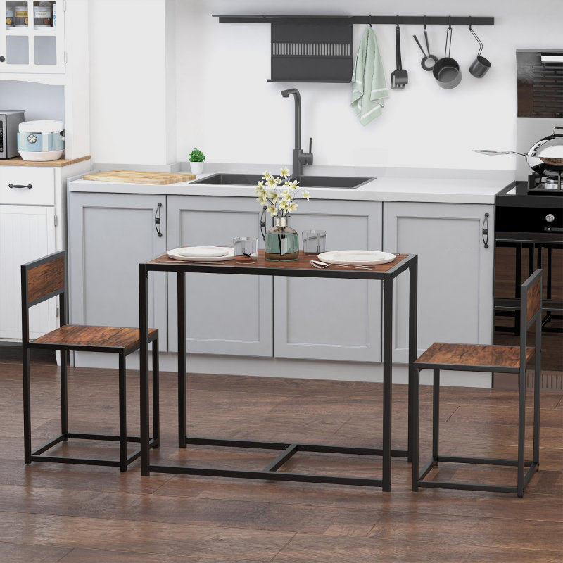 Dining Set, Natural Wood + Black
