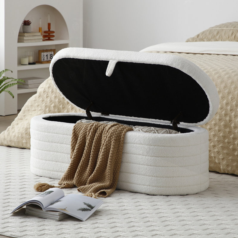 Banc de bout moderne rembourré avec rangement pour le salon, Beige