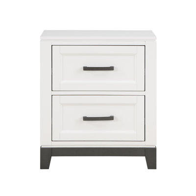 Rustic Bedroom Nightstand In White - 2 Drawer Wooden Furniture With Bar Pulls For