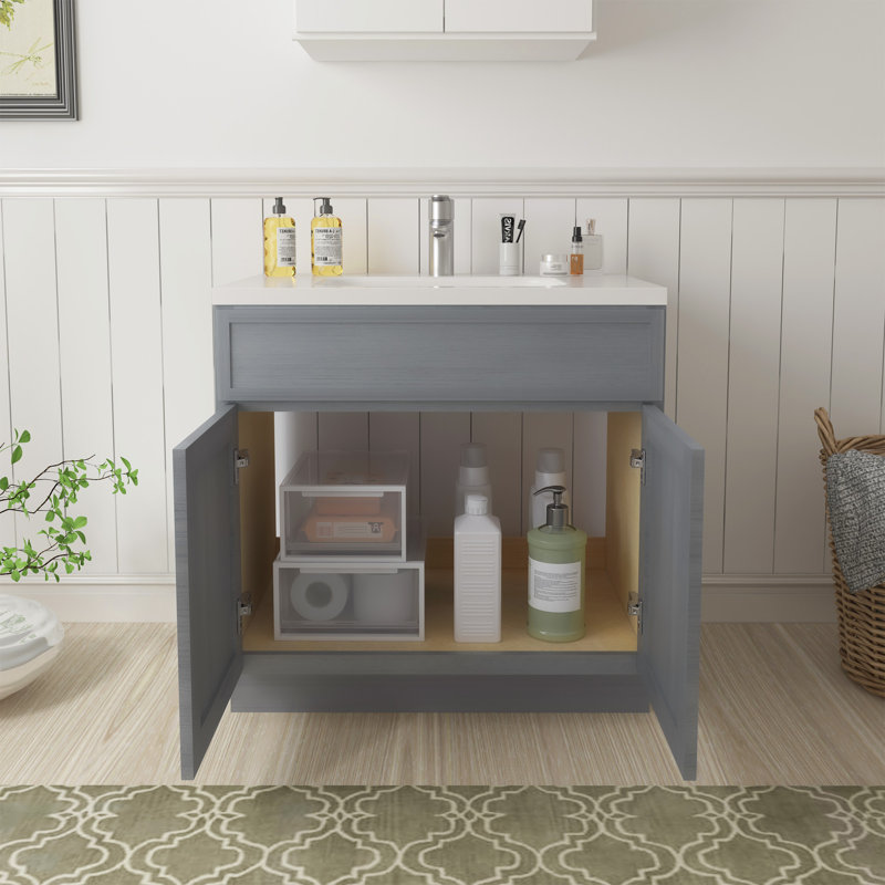 33" W Birch Plywood Freestanding Single Base Storage Cabinet with Soft Close Door, Smoky Gray