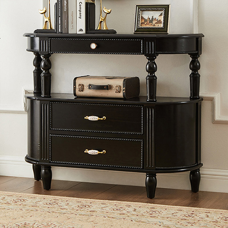 Console noire en bois massif, 32.68" H x 39.37" W x 11.81" D
