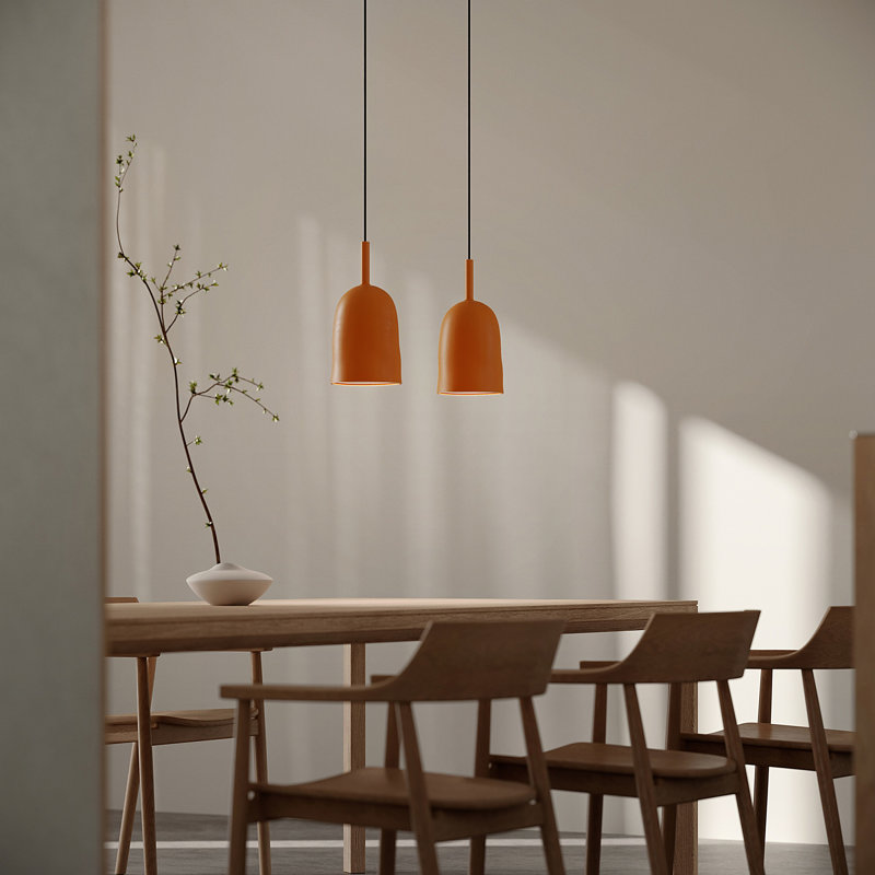 Vessel Pendant Light, 18" H x 14.5" W x 9" D, Persimmon, Black