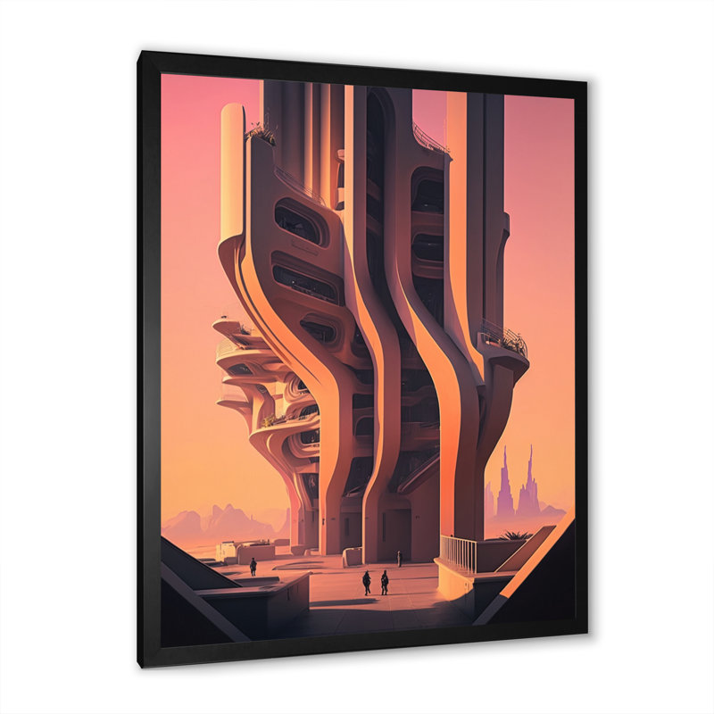«Futuristic Architectural Building III», reproduction sur toile, L 12 po x H 20 po, Impression noire sur toile encadrée