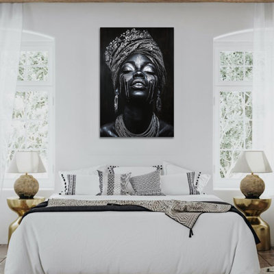 African Wall Art - Decorative Black Canvas Picture Wall Decor for Bedroom, Black Artwork African American Art Painting for Living Room, Wrapped Canvas Print Pine Frame, 20×30 inches